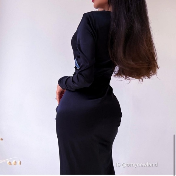 NWT ZARA Leaf Satin Effect Dress Black S Blogger’s Favorite - Picture 8 of 9